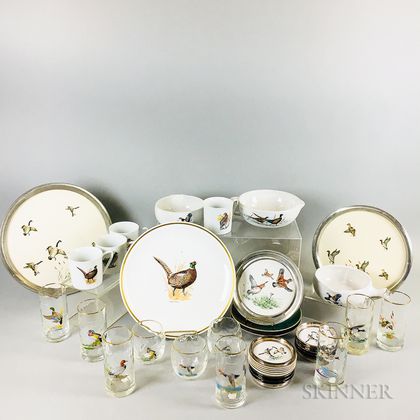 Group of Bird-decorated Glass and Ceramic Tableware Items. Estimate $20-200