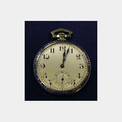 Art Deco 18kt Gold Openface Pocket Watch, E. Huguenin