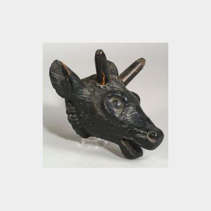 Black Painted Carved Wooden Goat Head