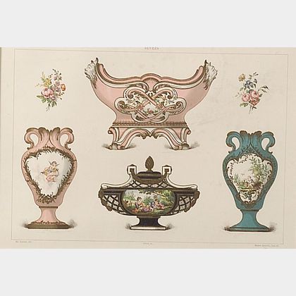 Eight Framed French Chromolithographs of Sevres Porcelain
