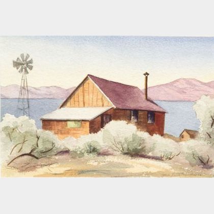 Lot of Two American Landscapes Including: Doris (Pat) Smith Reynolds (American, 20th Century),Western Cabin; Henry Orne Rider (America