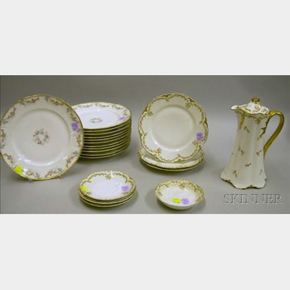 Set of Twelve Haviland/Chas. Field Limoges Gilt and Floral Decorated Porcelain Dinner Plates and Nine Haviland ... 