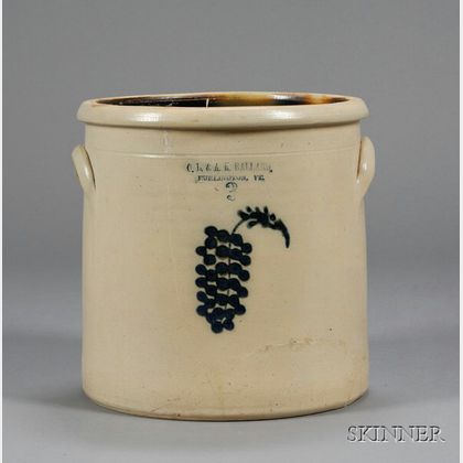 Cobalt Decorated Stoneware Crock with Grapes