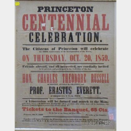 Framed Princeton, Massachusetts Broadside "Princeton Centennial Celebration,"