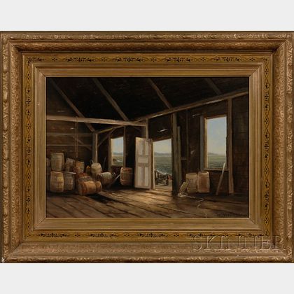 Wesley Elbridge Webber (Massachusetts, New York, 1841-1914) Interior of a Fishing Shack Looking Out to Sea.