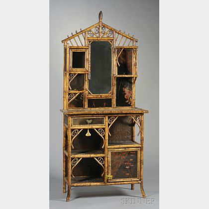 Victorian Bamboo and Lacquer Etagere Cabinet