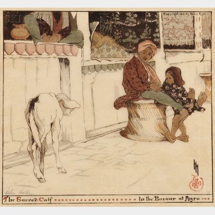 Helen Hyde (American, 1868-1919) The Sacred Calf in the Bazaar at Agra