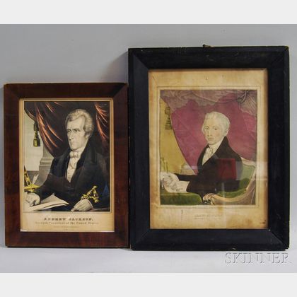 Two Framed Hand-colored Lithographs of James Monroe and Andrew Jackson