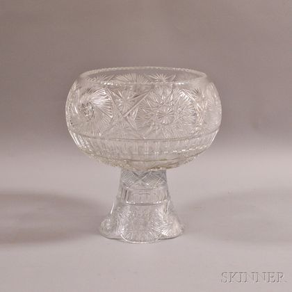Large Colorless Cut Glass Punch Bowl