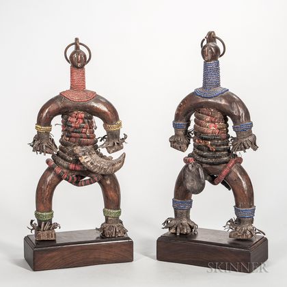 Pair of Contemporary Tanzanian Carved Wood and Beadwork Dolls