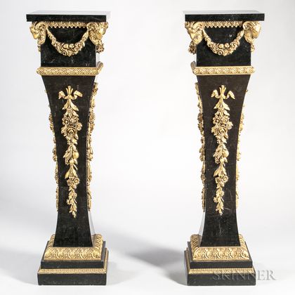 Pair of Louis XIV-style Gilt-metal-mounted and Marble-veneered Torchieres