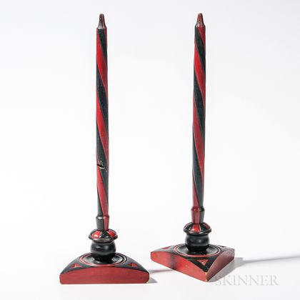 Carved and Paint-decorated Faux Candlesticks