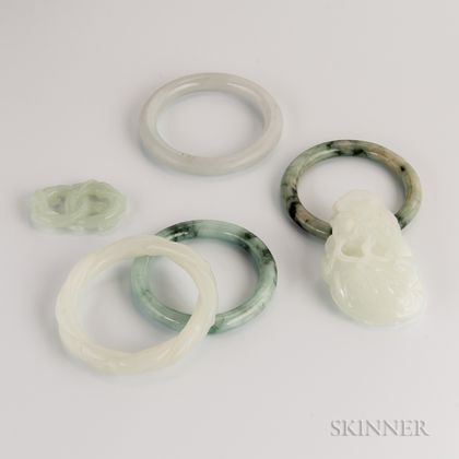 Six Carved Mostly Jadeite Items