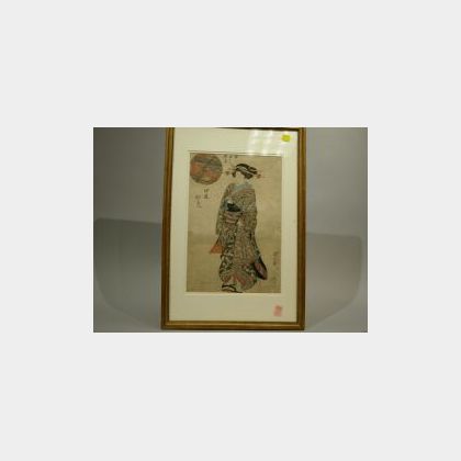 Framed Japanese Woodblock Print of a Woman. 