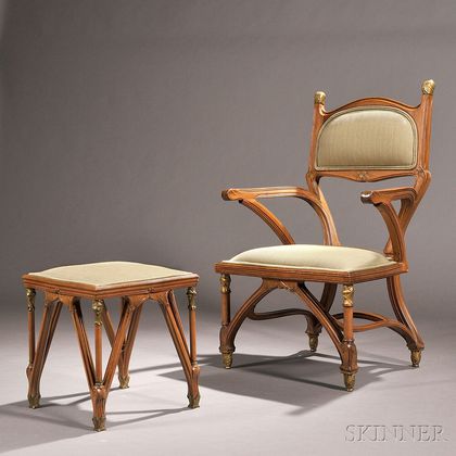 Art Nouveau Armchair and Ottoman 