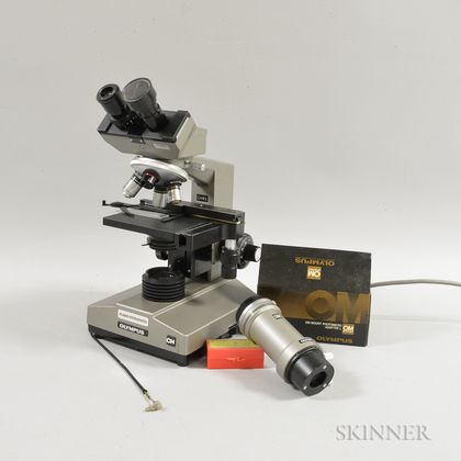 Cased Olympus Stereo Microscope and OM-Mount Photomicro Adapter. Estimate $20-200