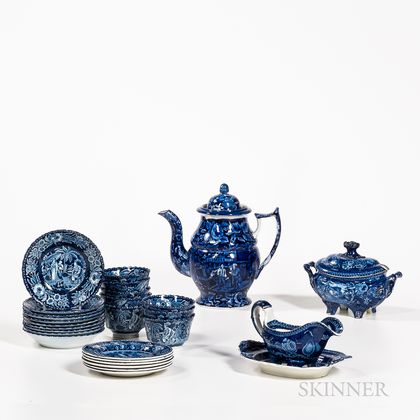 Group of Blue Transfer-decorated Teaware
