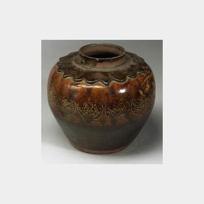Chinese Decorated and Glazed Storage Jar. 