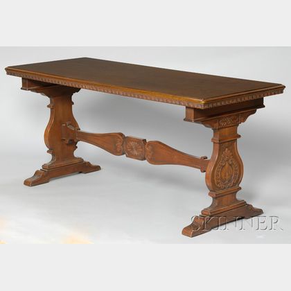 Jacobean-style Carved Walnut Trestle-base Refectory Table