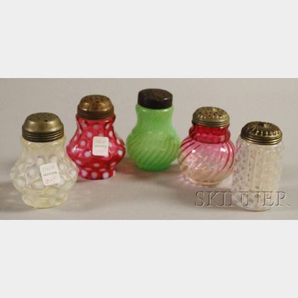 Five Victorian Art Glass Sugar Shakers