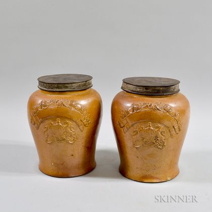 Pair of Salt-glazed Jars with Tin Lids