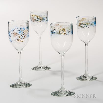 Four Josh Simpson Art Glass Wineglasses 