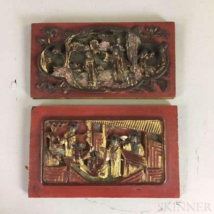 Two Small Carved Wood Panels
