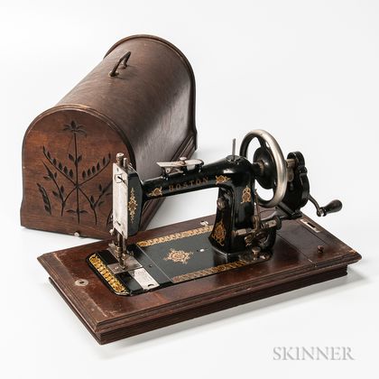 Early Cast Iron Decorated Hand-operated Portable Sewing Machine