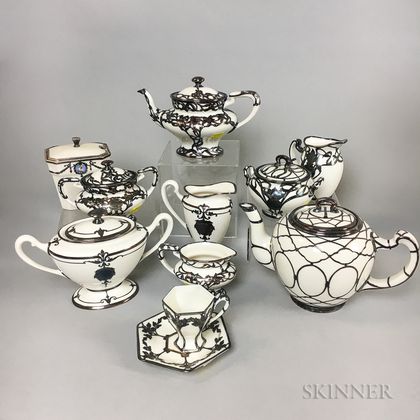 Eleven Mostly Lenox Silver Overlay Porcelain Teaware Items. Estimate $200-400
