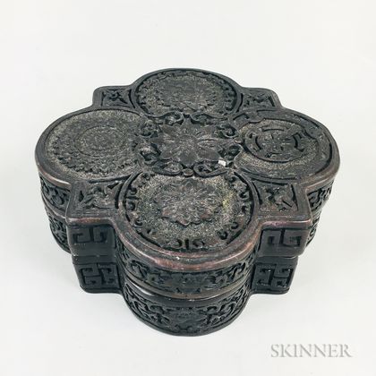 Carved Black-lacquered Wood Box and Cover