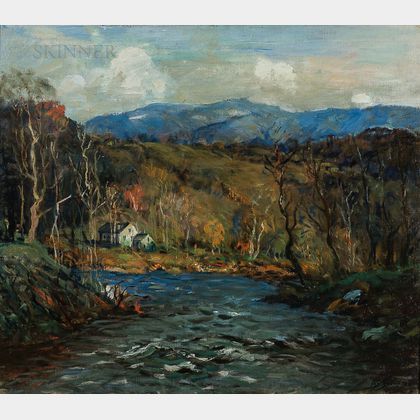 Arthur Clifton Goodwin (American, 1864-1929) Autumn Landscape with Cabin