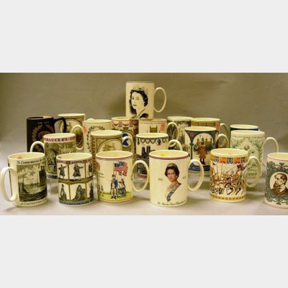 Twenty Modern Wedgwood Commemorative and Collector Mugs. 