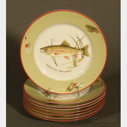 Set of Eight Modern Tiffany Trout Pattern Fish Plates