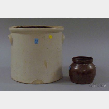 E. Midy Brothers, Woonsocket Glazed Stoneware Bean Pot and a Glazed Stoneware Four-Gallon Crock. 