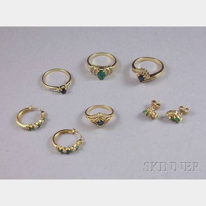 Group of Gold, Diamond, Emerald, and Sapphire Jewelry