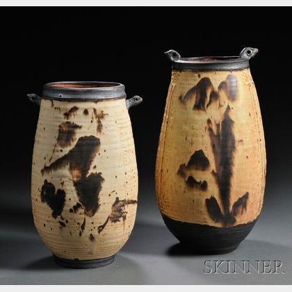 Two Large Otto Heino Wood-fired Stoneware "Nest" Vases