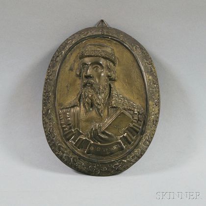 Relief-molded Brass Plaque of Johannes Gutenberg