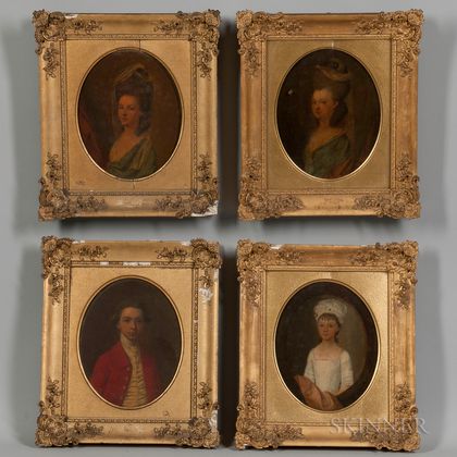 British School, 18th Century Style Four Small Bust-length Portraits in the Manner of Sir Joshua Reynolds