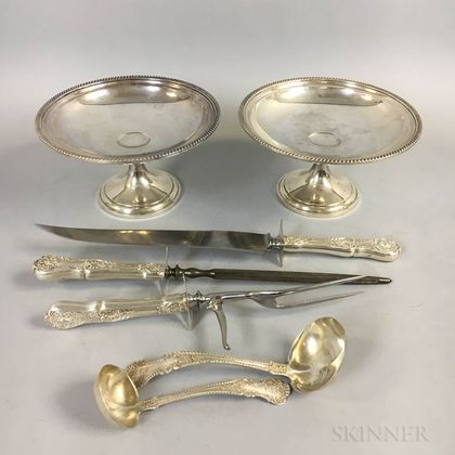 Pair of Gorham Sterling Silver Weighted Compotes and a Group of Servers