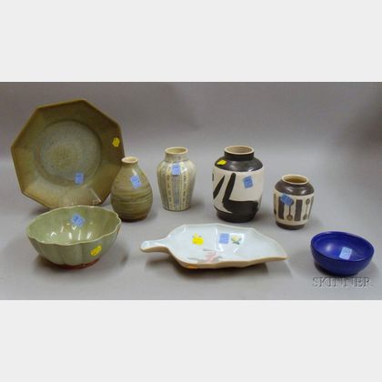 Contemporary Art Pottery Bowl, Four Vases, and Three Pieces of Vally Werner Glazed Art Pottery