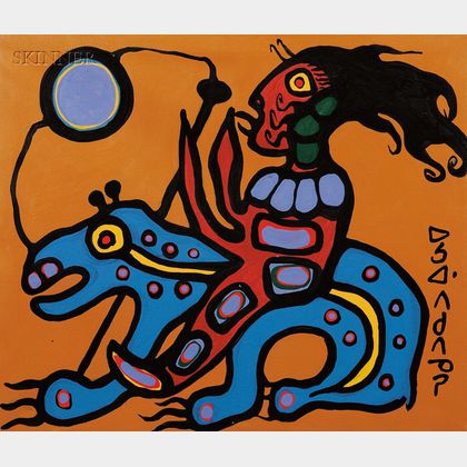 Norval (Copper Thunderbird) Morrisseau (Canadian, 1931-2007) Medicine Woman and Bear