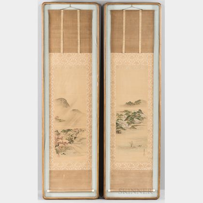 Two Framed Hanging Scroll Landscapes