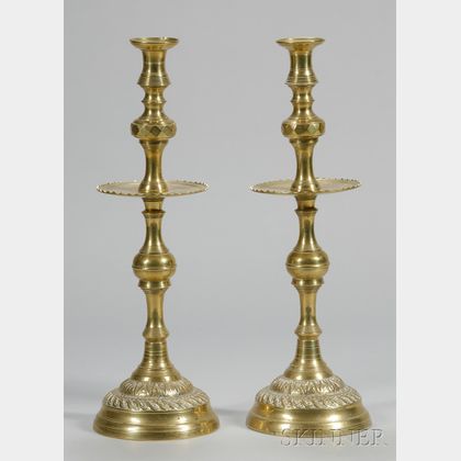 Pair of Continental Tall Brass Candlesticks