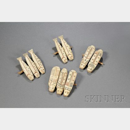 Ten Eskimo Carved Ivory Toggles