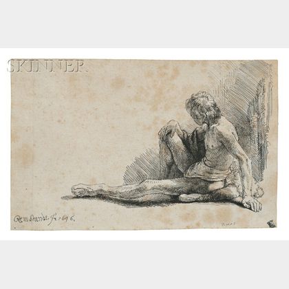 Rembrandt van Rijn (Dutch, 1606-1669) Nude Man Seated on the Ground with One Leg Extended