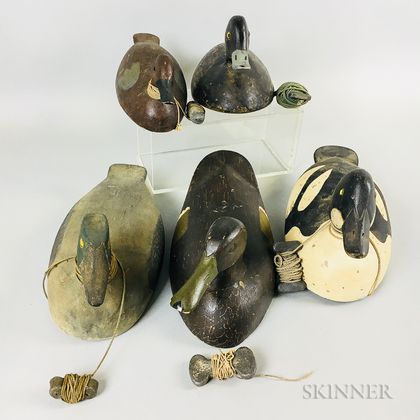 Five Carved and Painted Duck Decoys