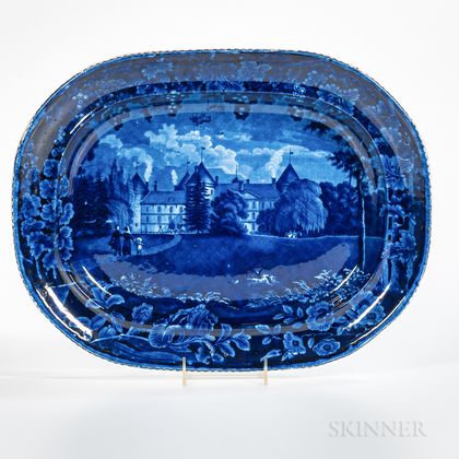 Staffordshire Historical Blue Transfer-decorated Southwest View of La Grange Platter