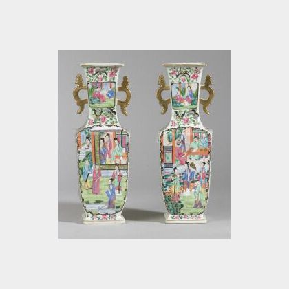 Pair of Rose Mandarin Porcelain Vases