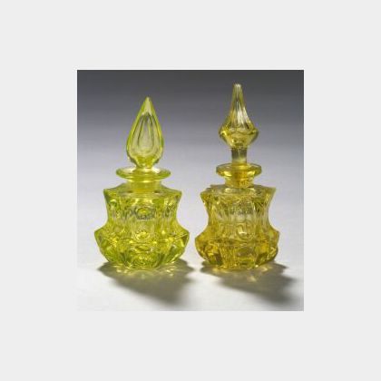 Two Yellow Blown Molded Glass Colognes