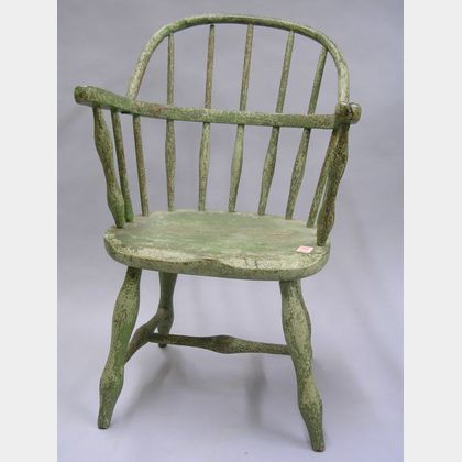Green Painted Childs Windsor Sack-back Armchair. 